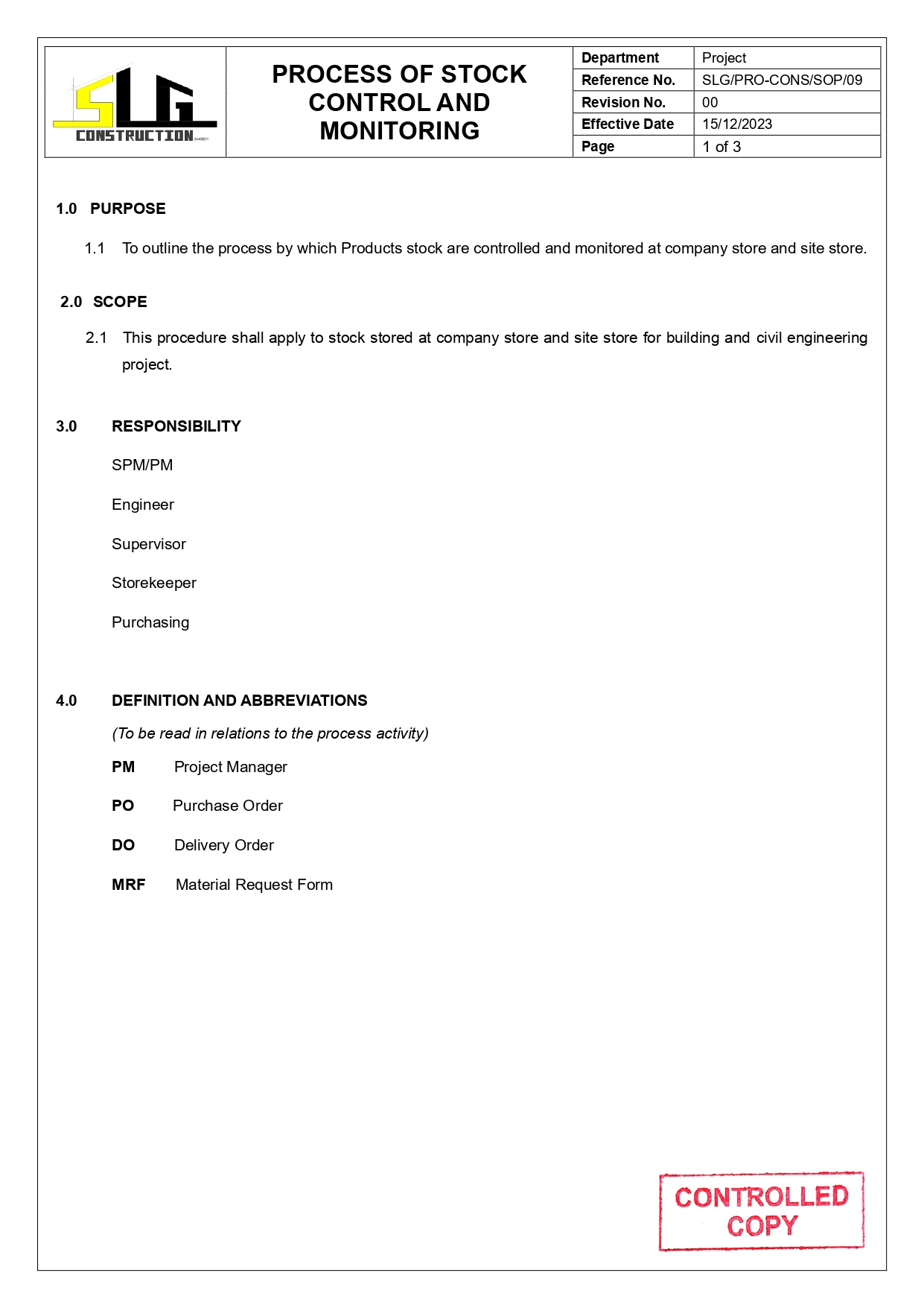 SLG-PRO-SOP Page 1